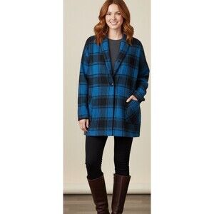 Hayden Los Angeles Women’s  Oversized Teal Plaid Flannel Jacket Size Medium